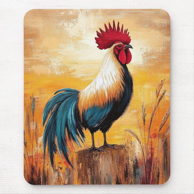 Rooster on a Post Oil Painting Mouse Pad (Front)