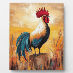 Rooster on a Post Oil Painting Plaque