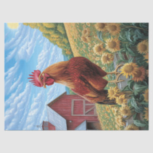 Rooster on a Sunflower Farm Painting Decoupage Tissue Paper