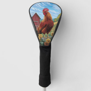 Rooster on a Sunflower Farm Painting Golf Head Cover