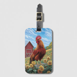 Rooster on a Sunflower Farm Painting Luggage Tag
