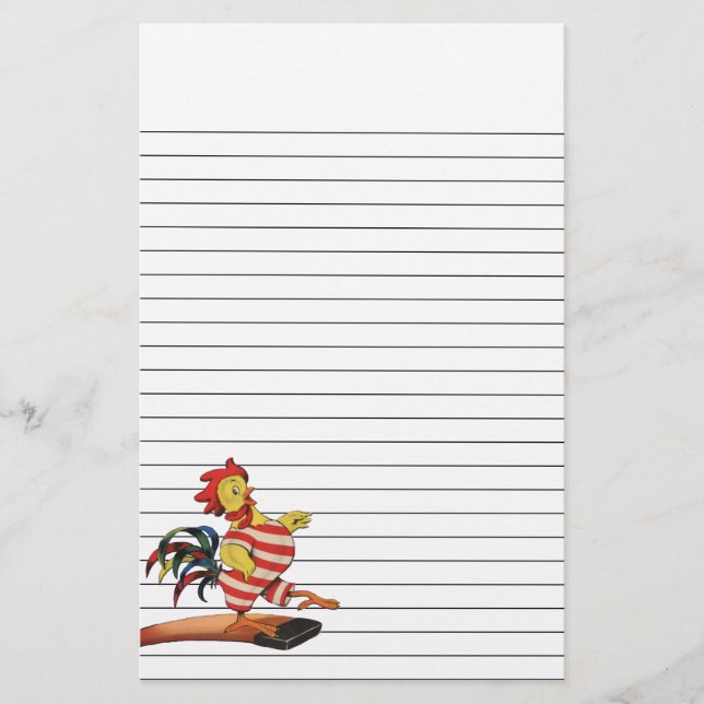 Rooster on the Diving Board Lined Stationery (Front)