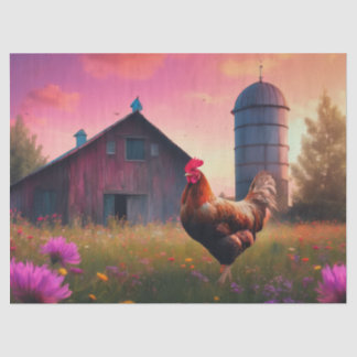 rooster on the farm at sunset tissue paper