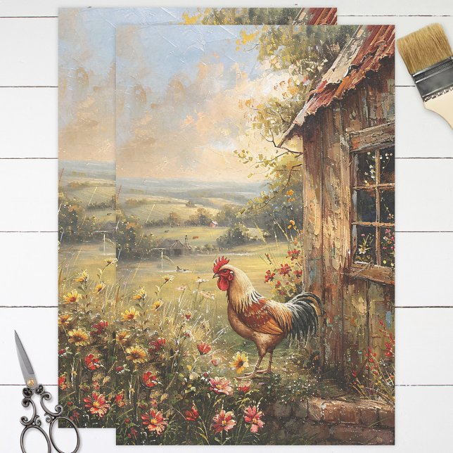 Rooster on the Farm Painting Decoupage Tissue Paper (Creator Uploaded)