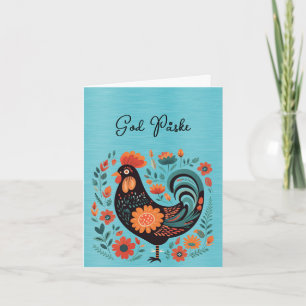 Rooster Orange Black Turquoise God Påske Card