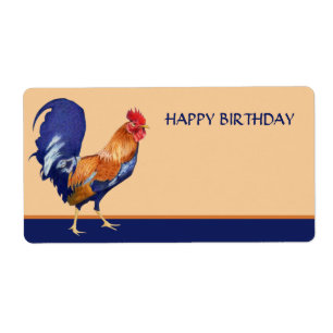 Rooster orange Happy Birthday Gift Tag