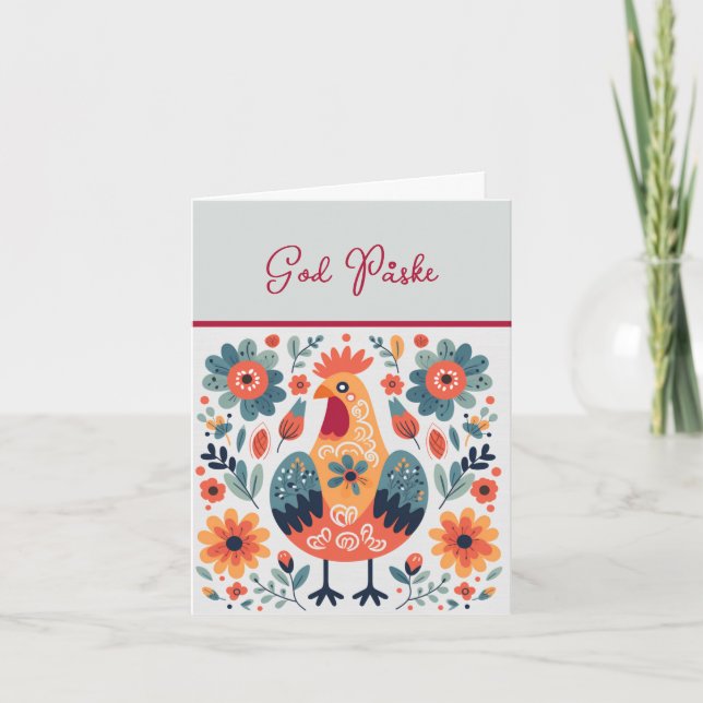 Rooster Orange Yellow Turquoise God Påske  Card (Front)