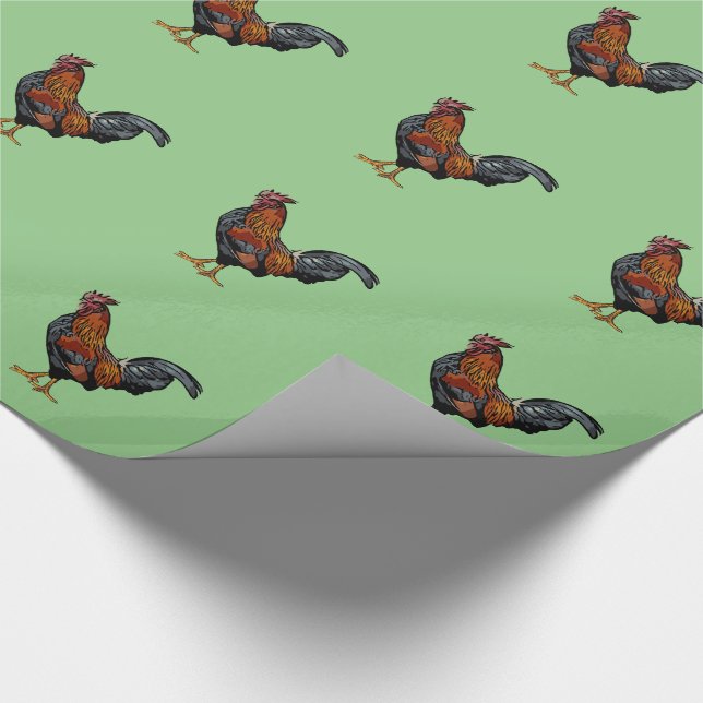Rooster Pattern - Glossy Wrapping Paper, 30" x 6' Wrapping Paper (Corner)