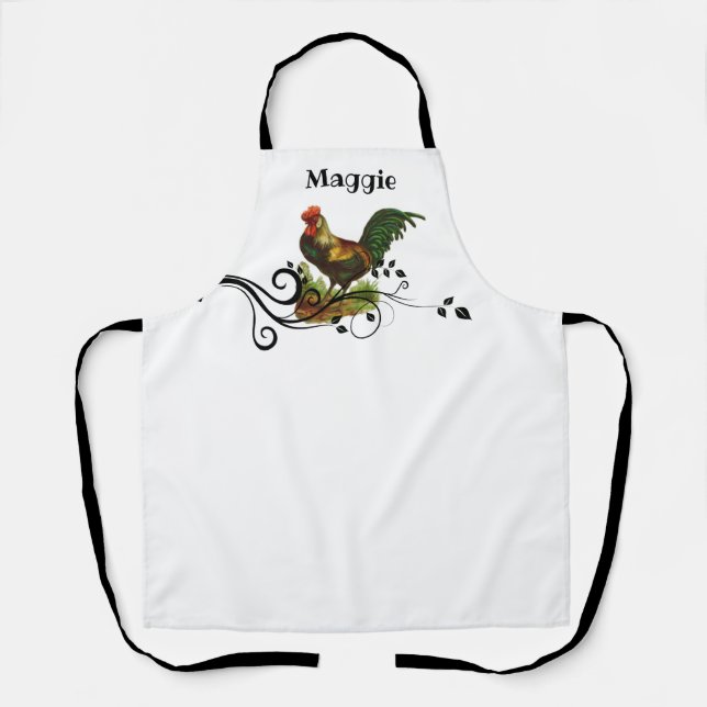 Rooster Personalised White Apron (Front)