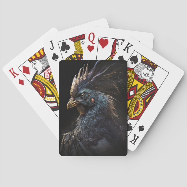 Rooster Portrait Animal Nature Wildlife Dark Paint Playing Cards (Back)