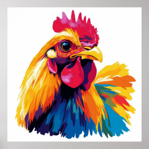 Rooster Portrait Illustration Watercolour Painting Poster