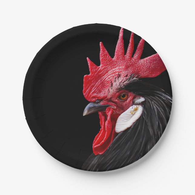 Rooster portrait paper plate (Front)