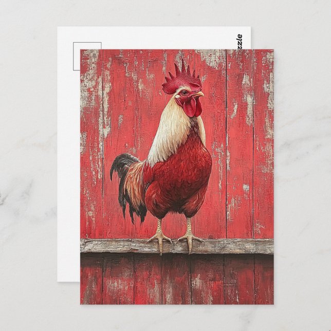 Rooster Red Wood Barn Wall Postcard (Front/Back)