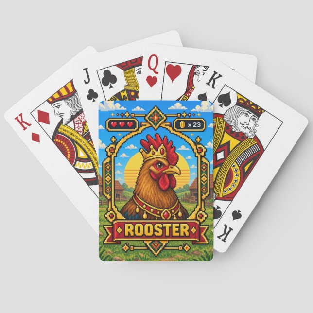 Rooster Retro 8-Bit Pixel Art Playing Cards (Back)