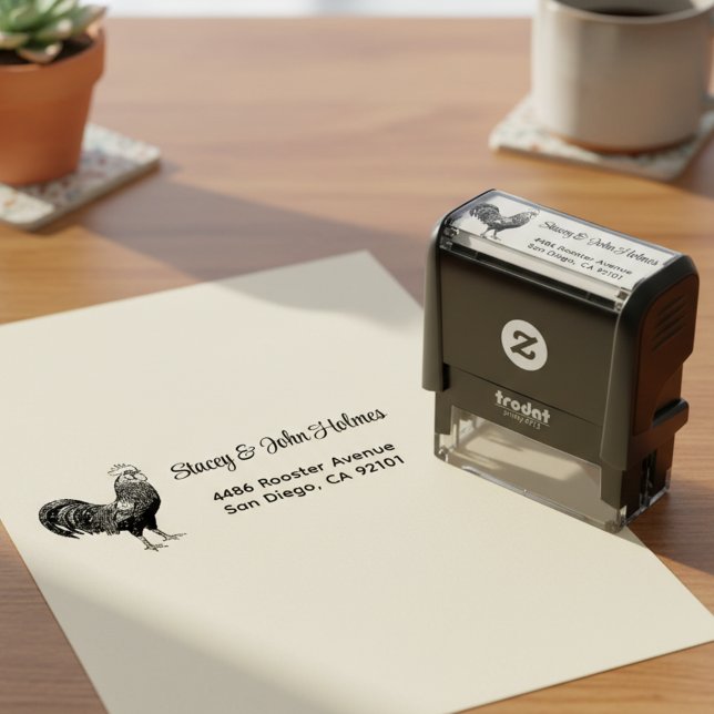 Rooster Return Address Self Inking Stamp (Rooster return address stamp 🐓)