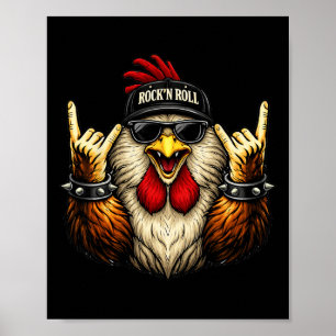 Rooster Rock On Music Heavy Metal Funny Gifts Men  Poster