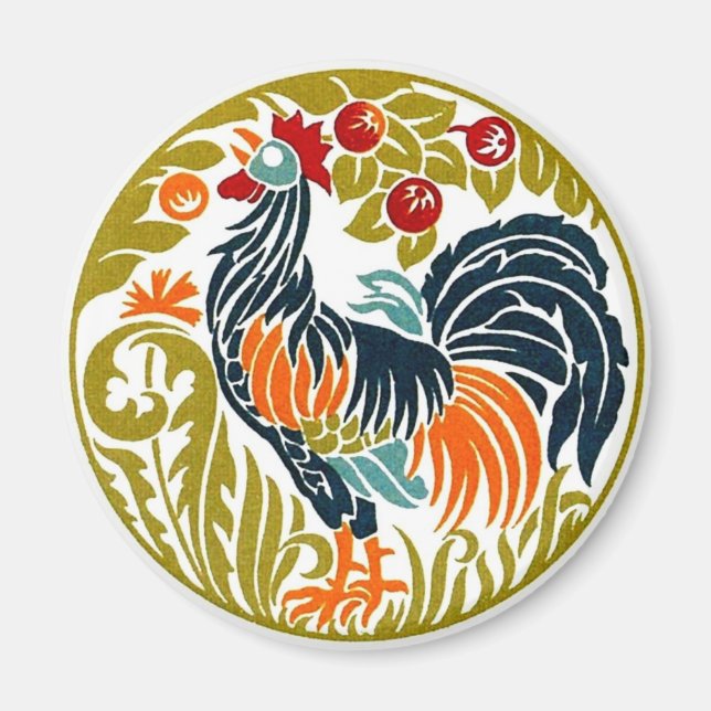 Rooster Round Magnet (Front)