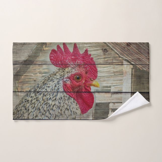 Rooster Rustic Chicken Coop Barn Board Bath Towel Set (Hand Towel)
