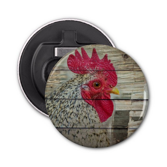 Rooster Rustic Chicken Coop Barn Board Bottle Opener (Front)