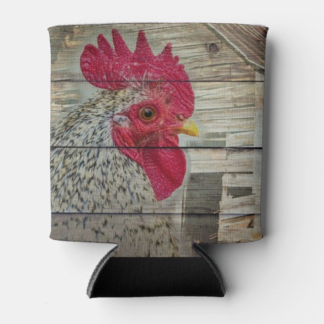 Rooster Rustic Chicken Coop Barn Board Can Cooler (Front)
