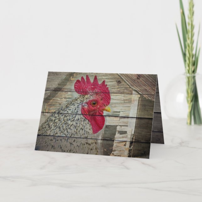 Rooster Rustic Chicken Coop Barn Board Card (Front)