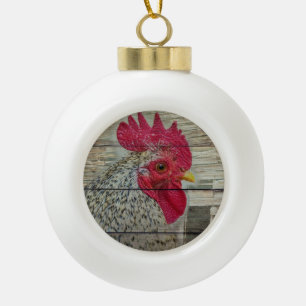 Rooster Rustic Chicken Coop Barn Board Ceramic Ball Christmas Ornament