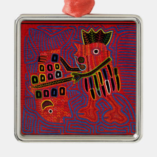 Rooster Scaling a Fish with a Machete Metal Tree Decoration