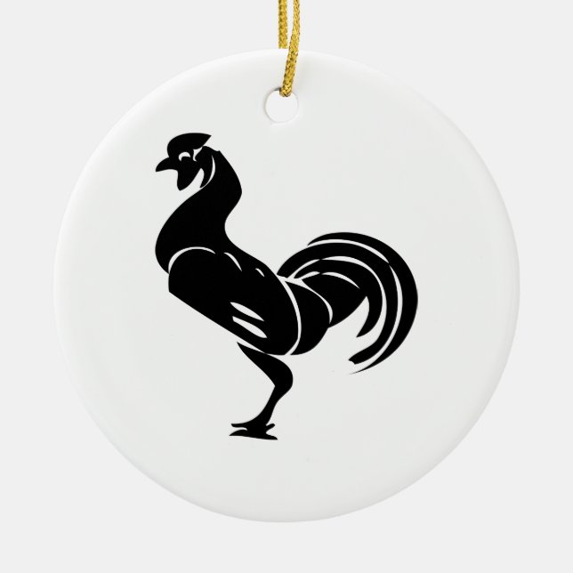 Rooster silhouette ceramic tree decoration (Front)