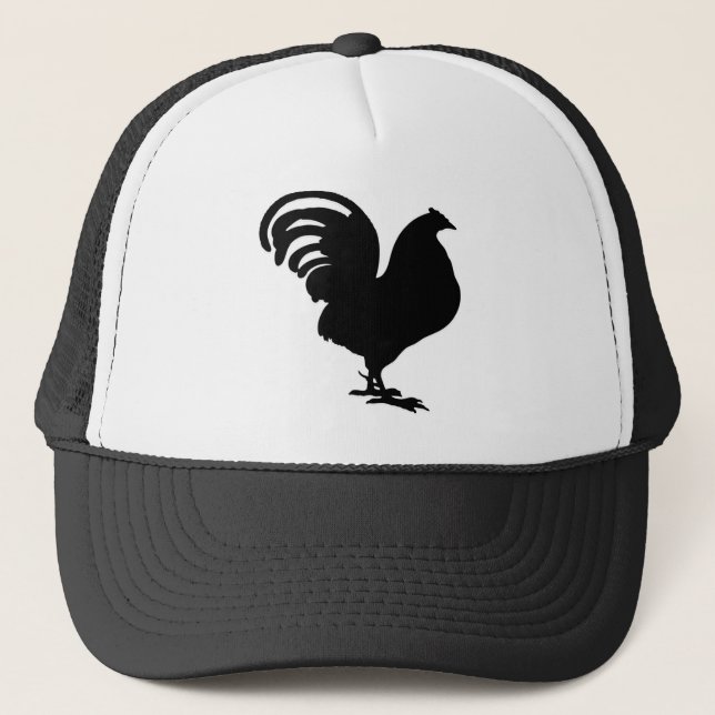 rooster silhouette in paece joy trucker hat (Front)