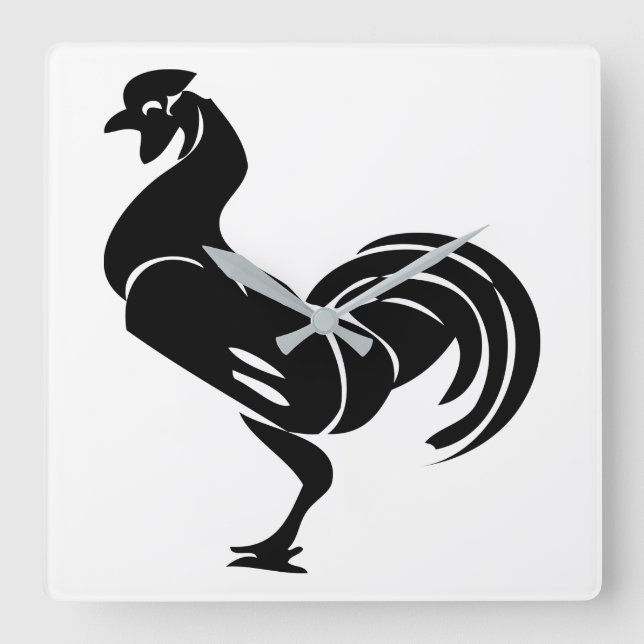 Rooster silhouette square wall clock (Front)