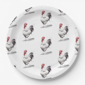 Rooster Sketch Pattern Paper Plate