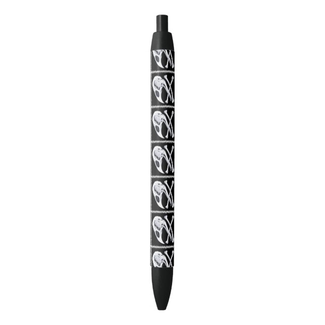 Rooster Skull and Crossbones Black Ink Pen (Front Vertical)