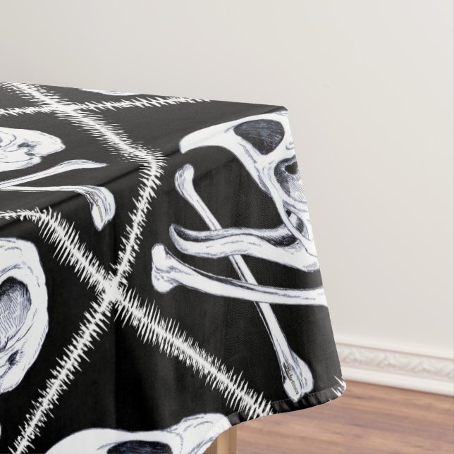 Rooster Skull and Crossbones Tablecloth (In Situ)