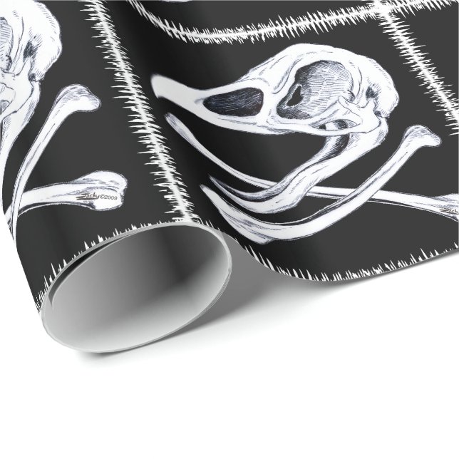 Rooster Skull and Crossbones Wrapping Paper (Roll Corner)