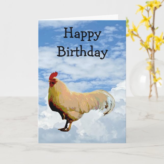 ROOSTER SKY CLOUDS HAPPY BIRTHDAY GREETING CARD (Yellow Flower)