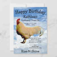 ROOSTER SKY CLOUDS HAPPY BIRTHDAY INVITATION