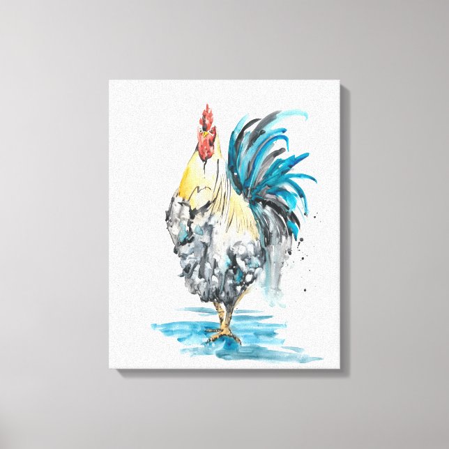 Rooster Splash - Watercolor Portrait Canvas Print (Front)