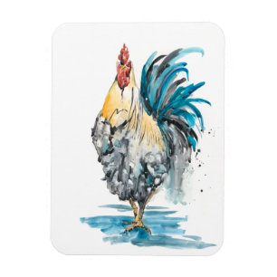 Rooster Splash - Watercolor Portrait Magnet