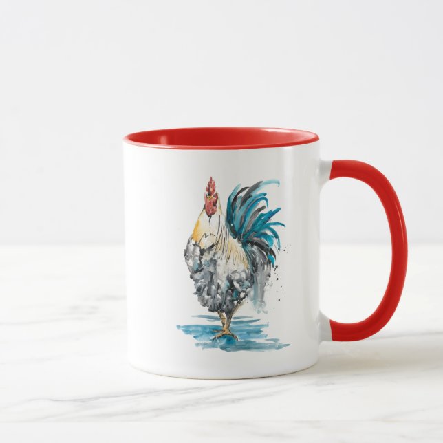 Rooster Splash - Watercolor Portrait Mug (Right)