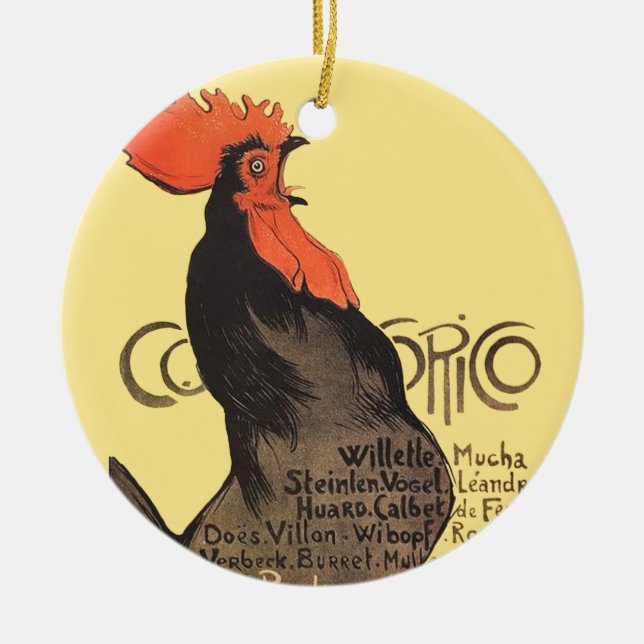 Rooster Steinlen Cocorico French Art Ceramic Tree Decoration (Front)