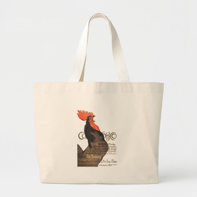 Rooster Steinlen Cocorico French Art Large Tote Bag (Front)