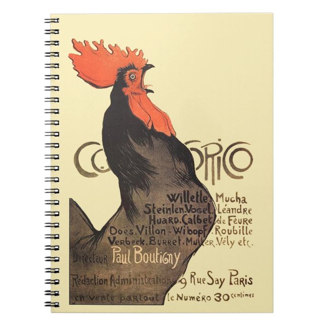 Rooster Steinlen Cocorico French Art Spiral Notebook (Front)
