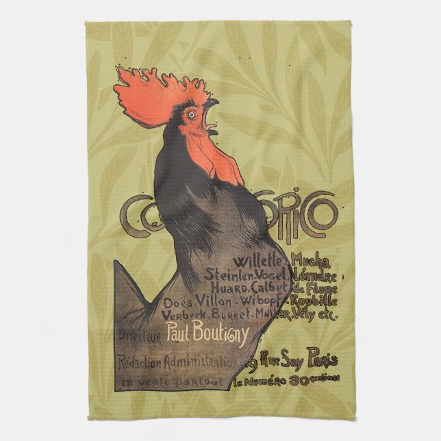 Rooster Steinlen Cocorico French Art Tea Towel (Vertical)