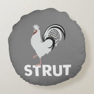 Rooster Strut Round Pillow