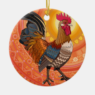 rooster sunrise orange ceramic tree decoration