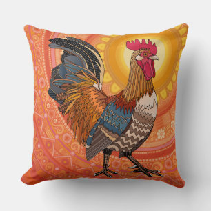 rooster sunrise orange cushion