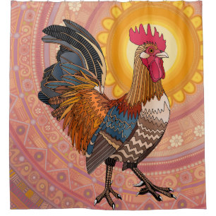 rooster sunrise pastel shower curtain