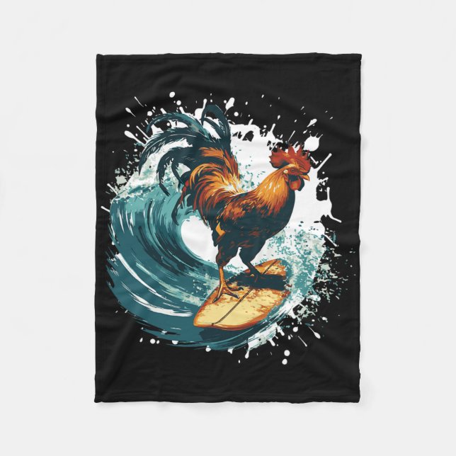 Rooster Surfing Animal Sport Surfer  Fleece Blanket (Front)