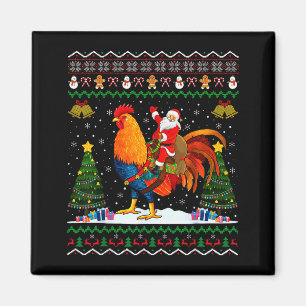 Rooster Ugly Xmas Gift Santa Riding Rooster Christ Magnet