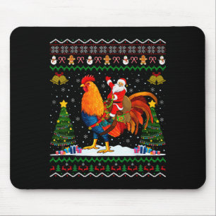 Rooster Ugly Xmas Gift Santa Riding Rooster Christ Mouse Pad
